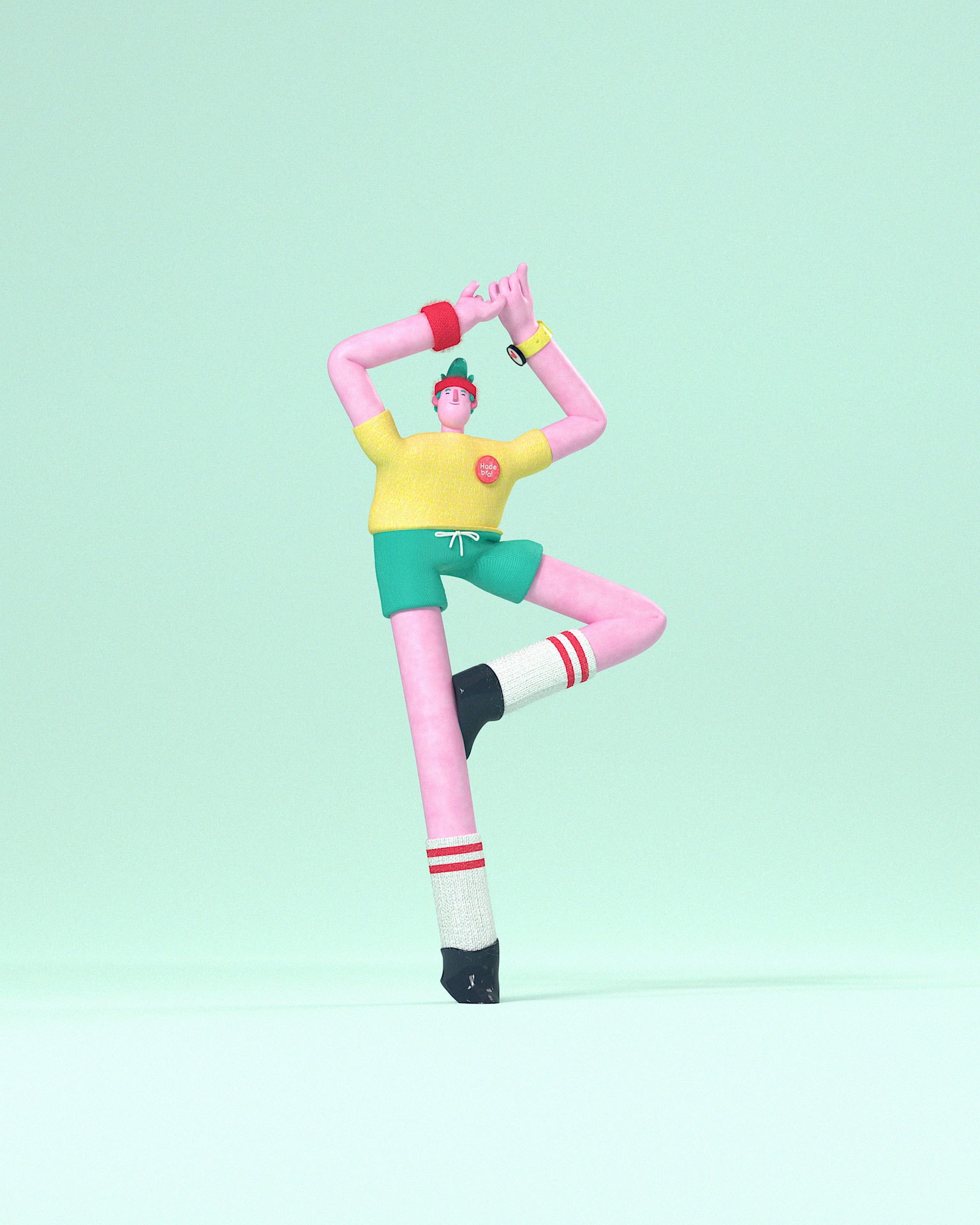 3d animasjon av hodebra karakteren som danser paa gulvet han er midt inne i en piruett