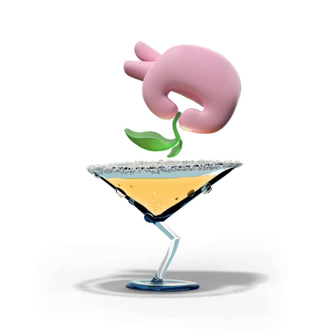 3d animasjon og illustrasjon design av hand som holder peppermynte over en manhattan drink lagd for fluks hjemmeside om handverk og integritet