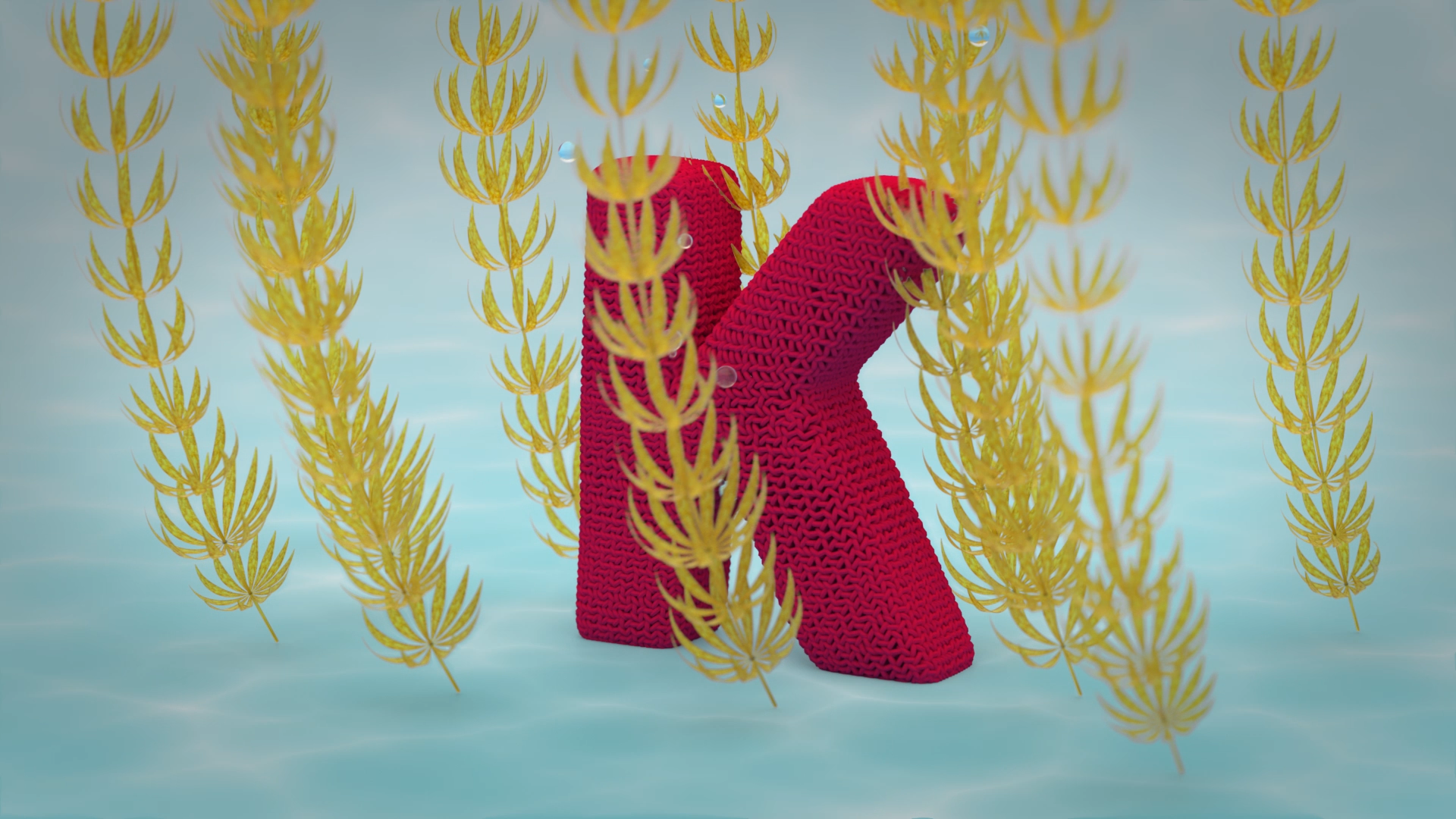 3d animasjon under vann der det staar en bokstav k som er strikket