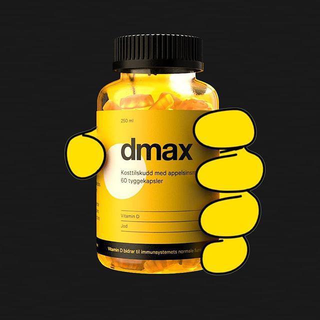 Blanding av 2d design og 3d design på animasjon der en hand tar tak i dmax d vitamin kapselbeholder